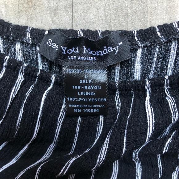 See you Monday off the shoulder striped ruffle jumpsuit. Size L - Picture 5 of 5